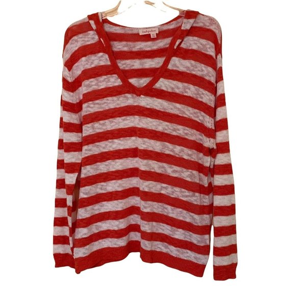 fresh produce Tops - FRESH PRODUCE M L Hibiscus Hooded Pullover Sweater Los Cabos Red Melon Stripe